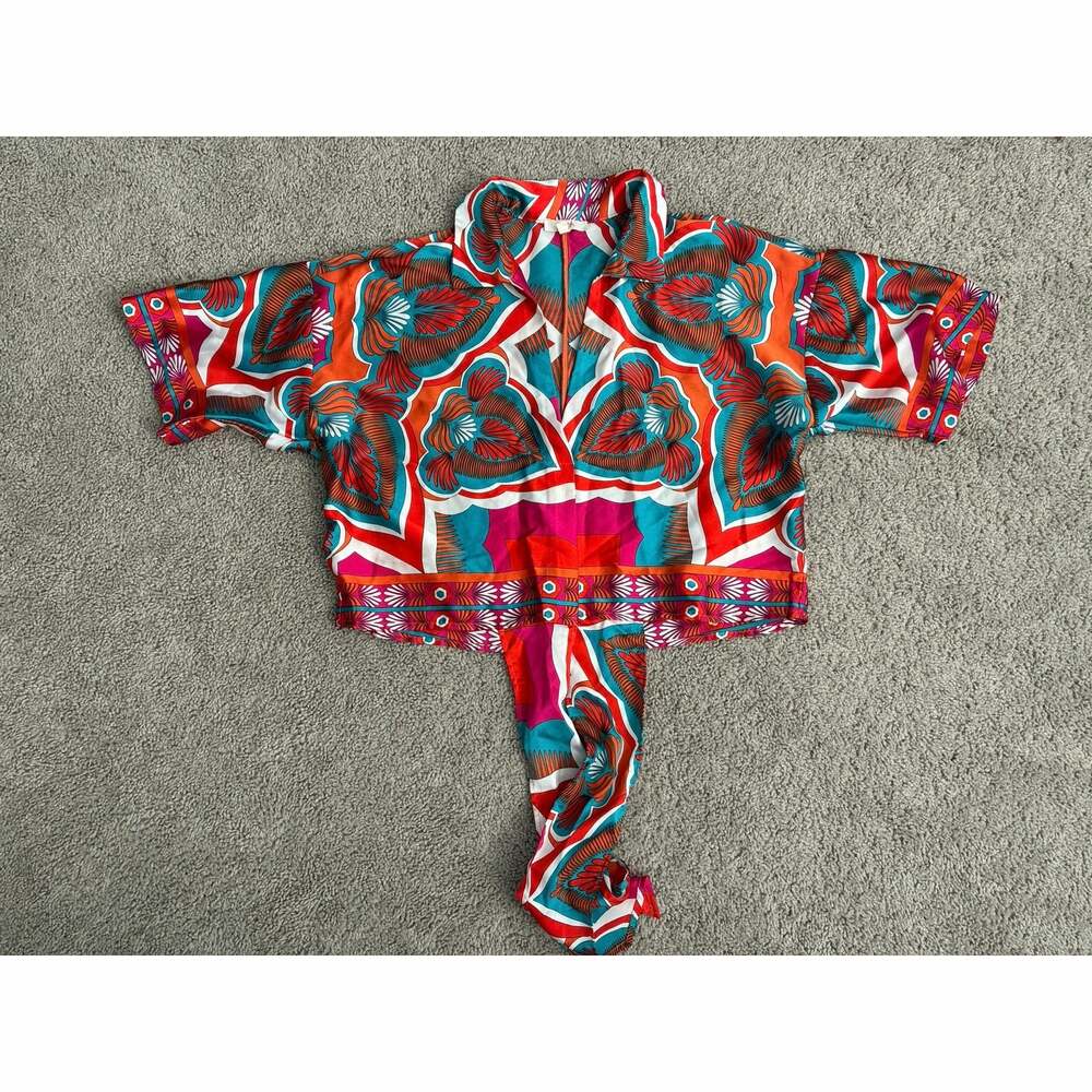 Peach Boutique Convertible Tie Front Geometric Blouse